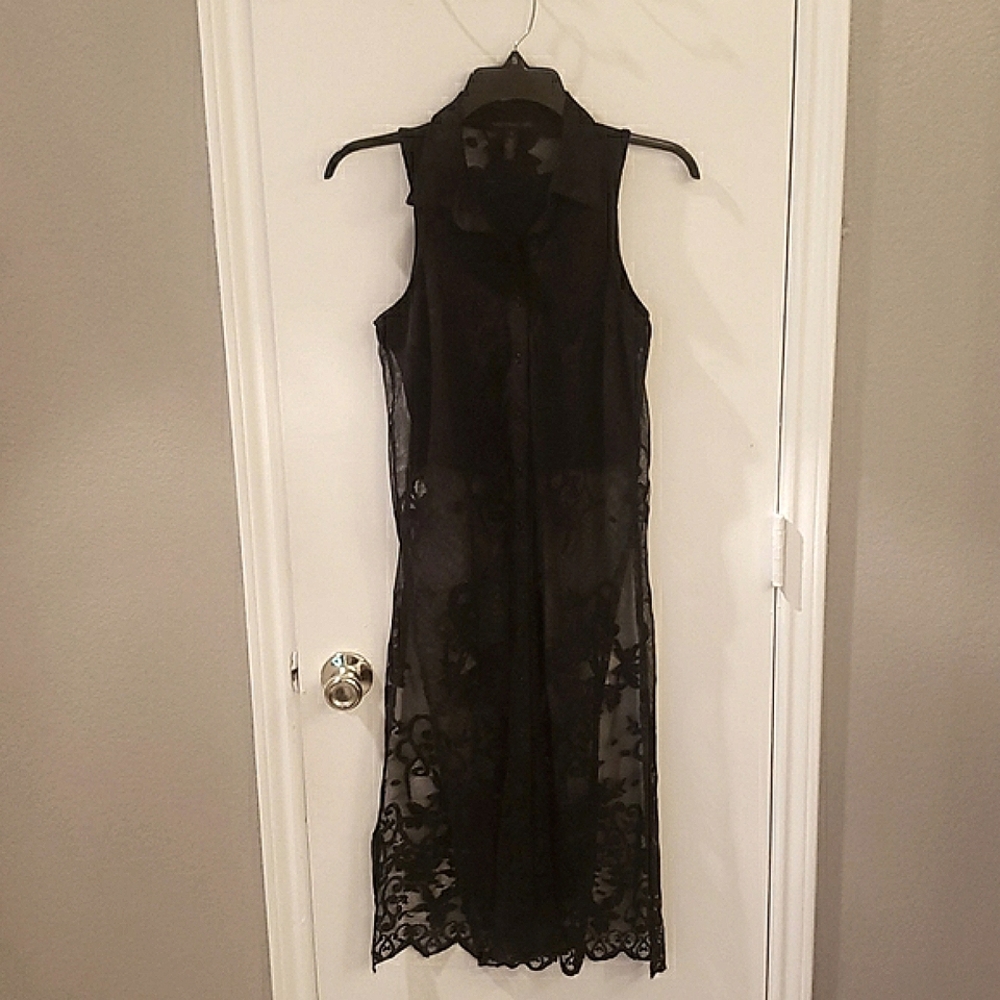Black Y2K one peice lace button drape over crop top down to knee length